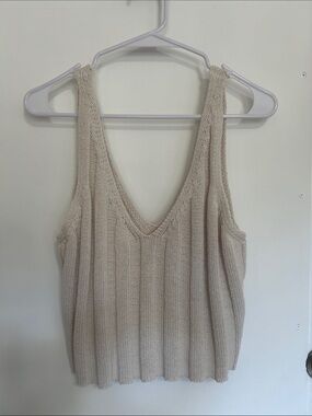 PacSun Cream Ribbed V-Neck Knit Tank